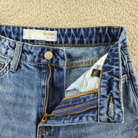 Bridge by Gly Denim Shorts Womens 24 Blue Distressed High Rise Mom Fit Raw Hem - Picture 4 of 13